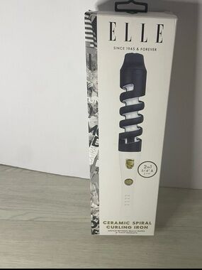 NIB Open Box Elle Ceramic Spiral Curling Iron 2n1 3/4 & 1 1/4 Inch White
